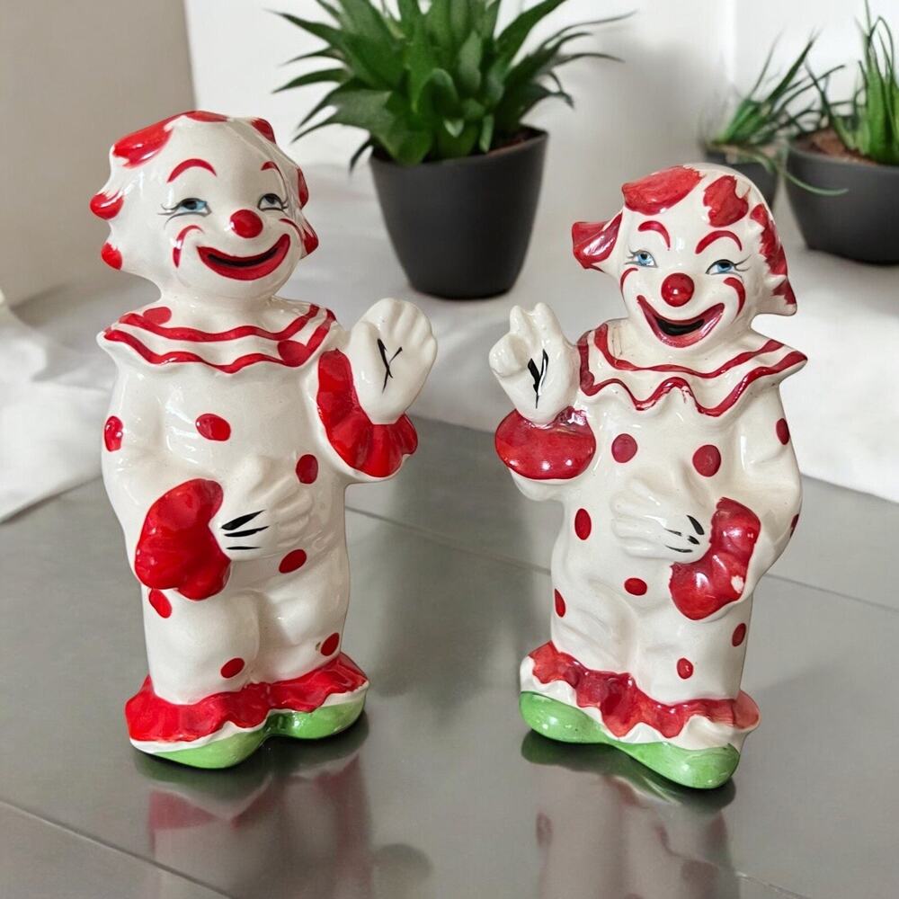 Vintage JAPAN CLOWN Salt & Pepper Shakers SET 1950s EUC 4” High 1677-57